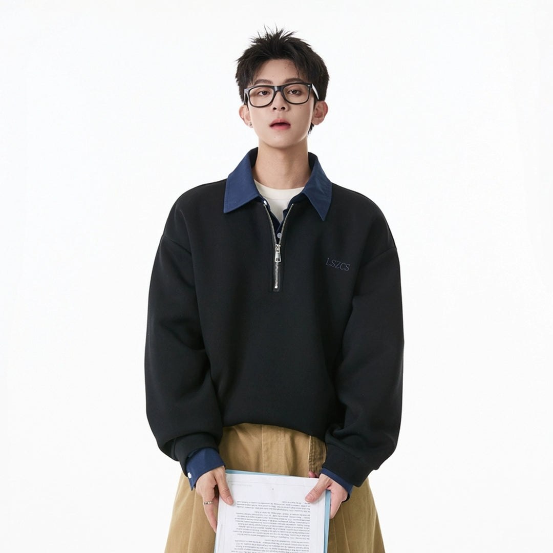 Halv-zip polo krave sweatshirt pullover 