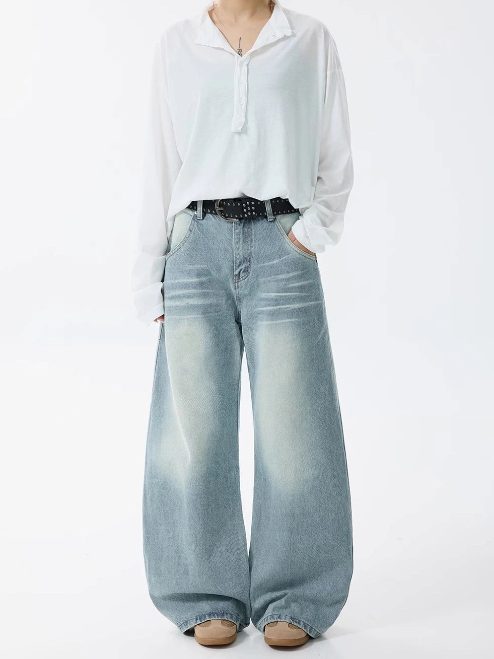 Retro gewaschene weite lockere Jeanshose 