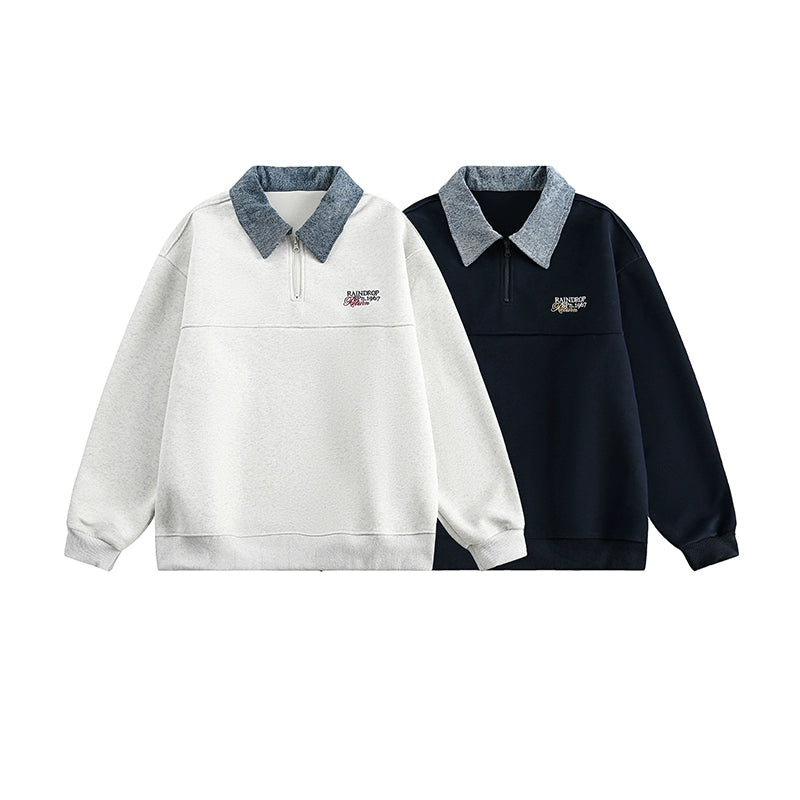 Embroidered Half Zip Polo Sweatshirt