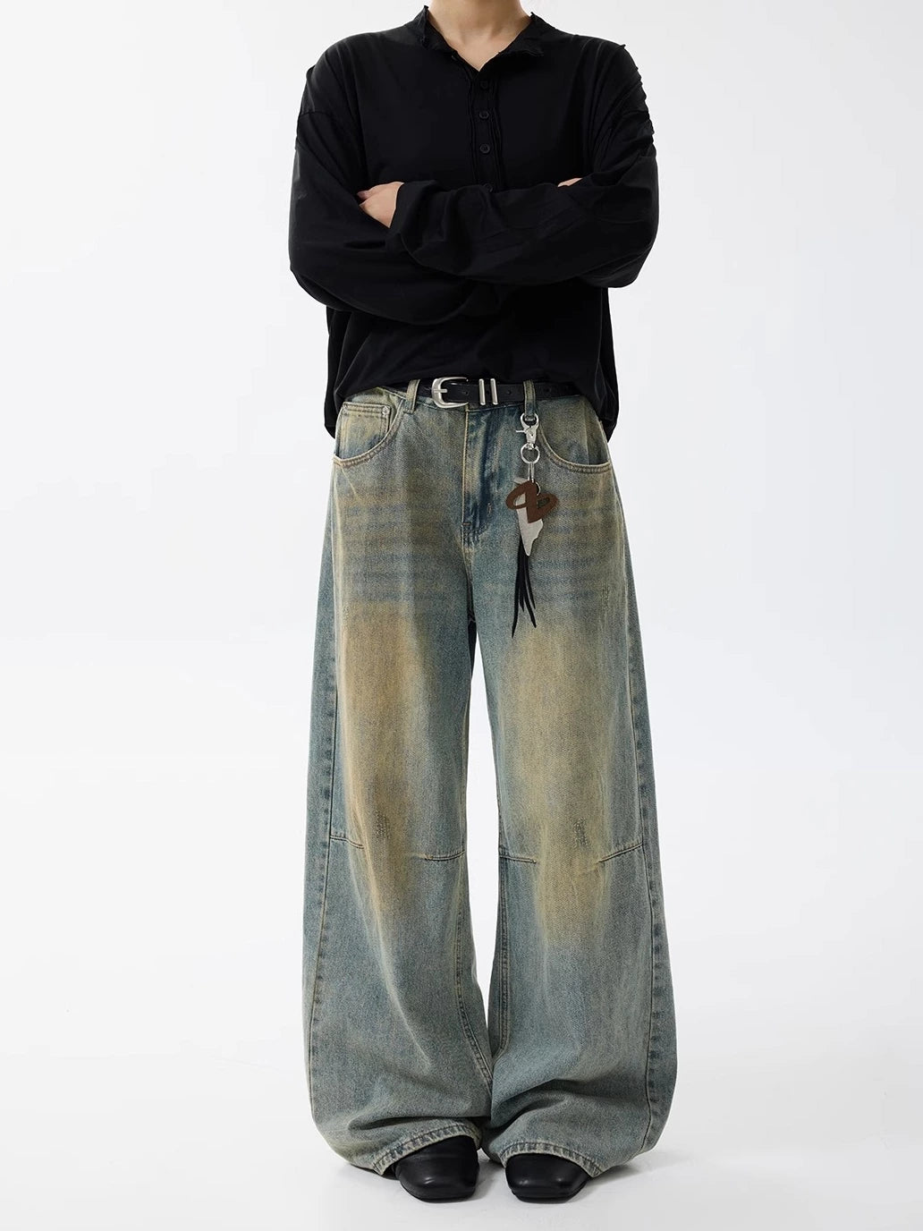 Distressed gewaschene weite Beinhosen 