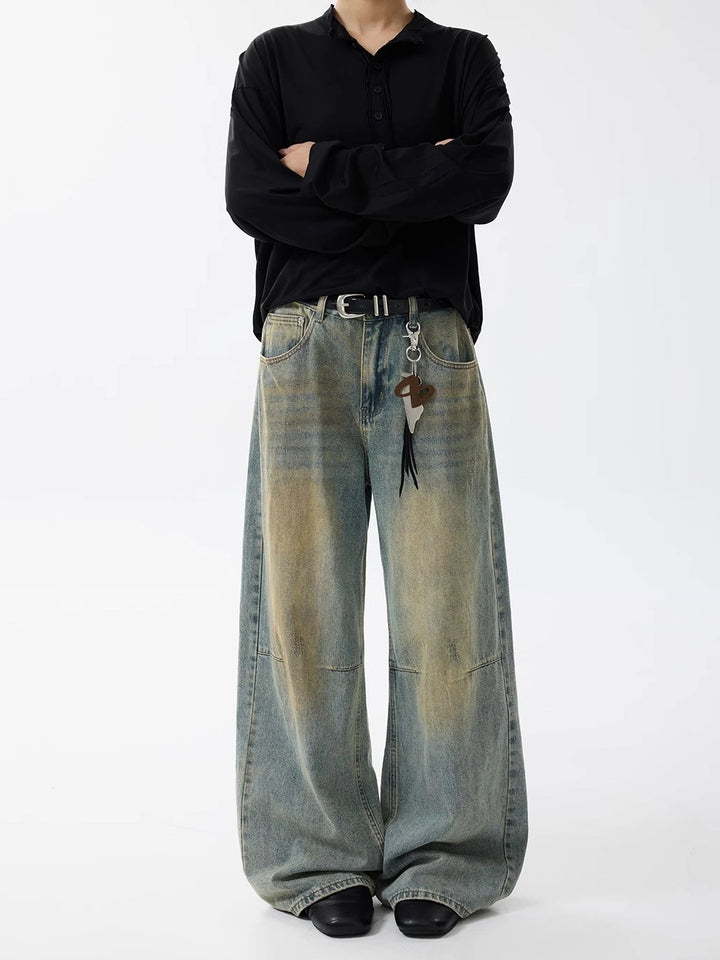 Distressed gewaschene weite Beinhosen 