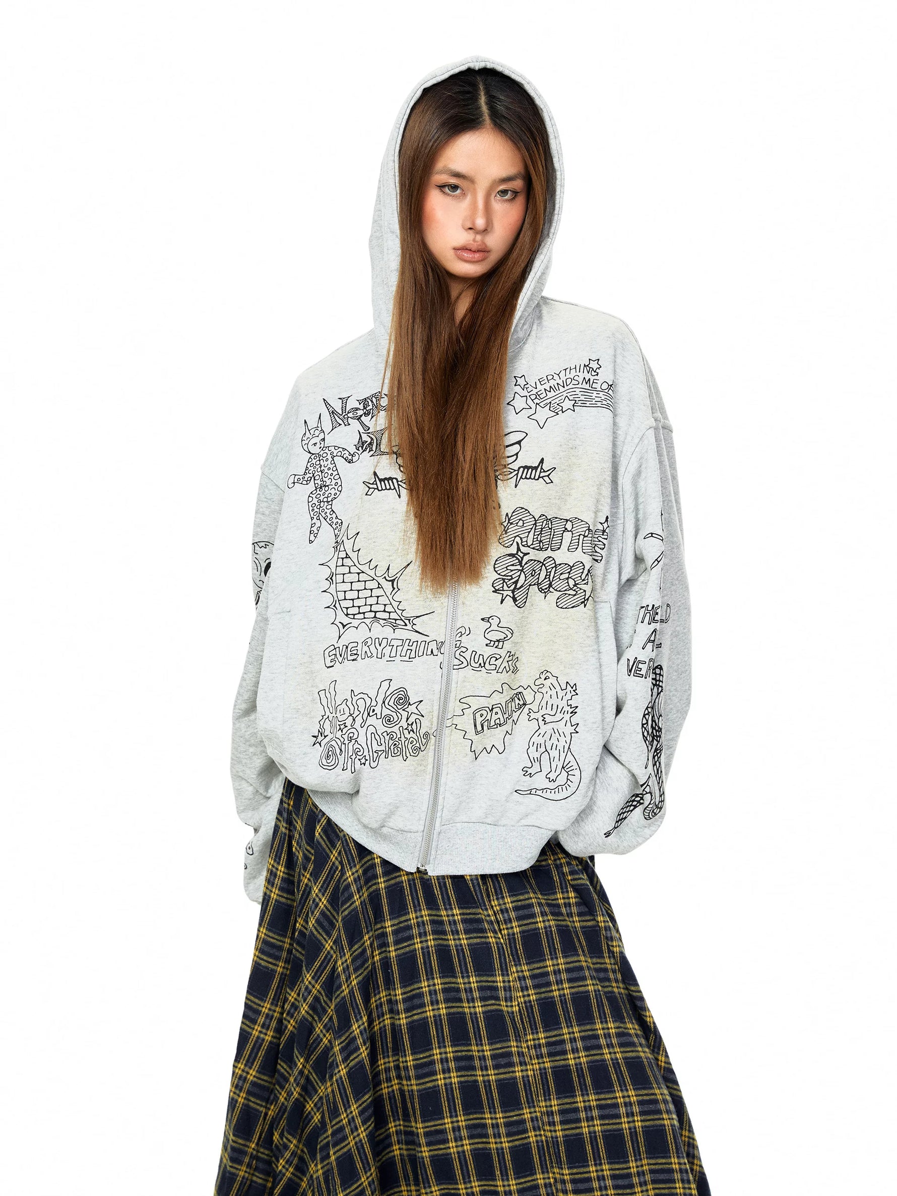 Graphic Print Zip Up Hooded Sweatshirt 3