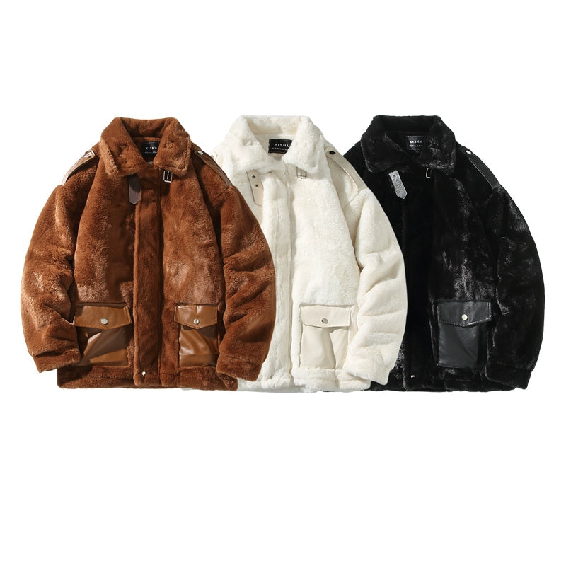 Imitation Fur Patchwork Cotton Jacket