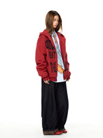 Letter Print Hooded Zip-Up Sweatshirt Jacket 4