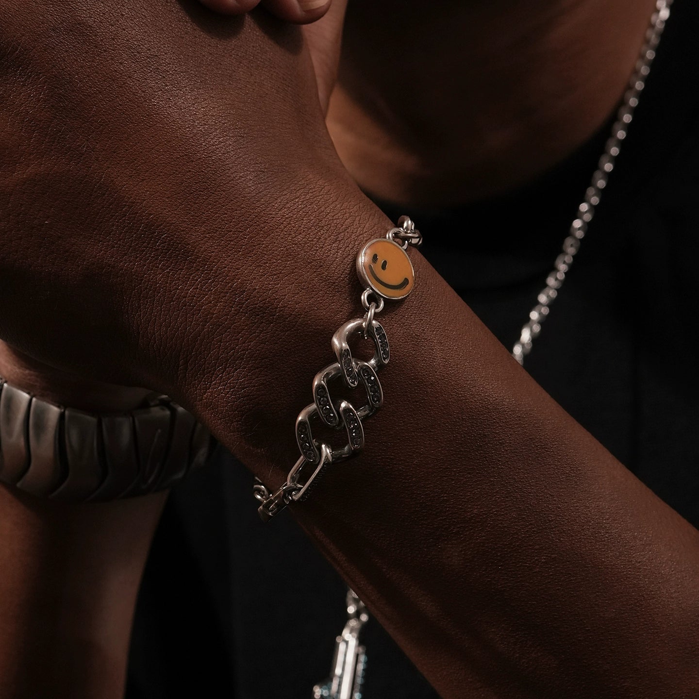 Smiley Face Cuban Link Titanium Bracelet