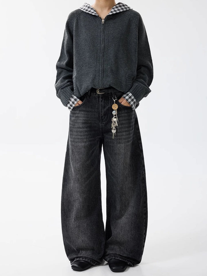 Retro gewaschene weit geschnittene Jeanshose 