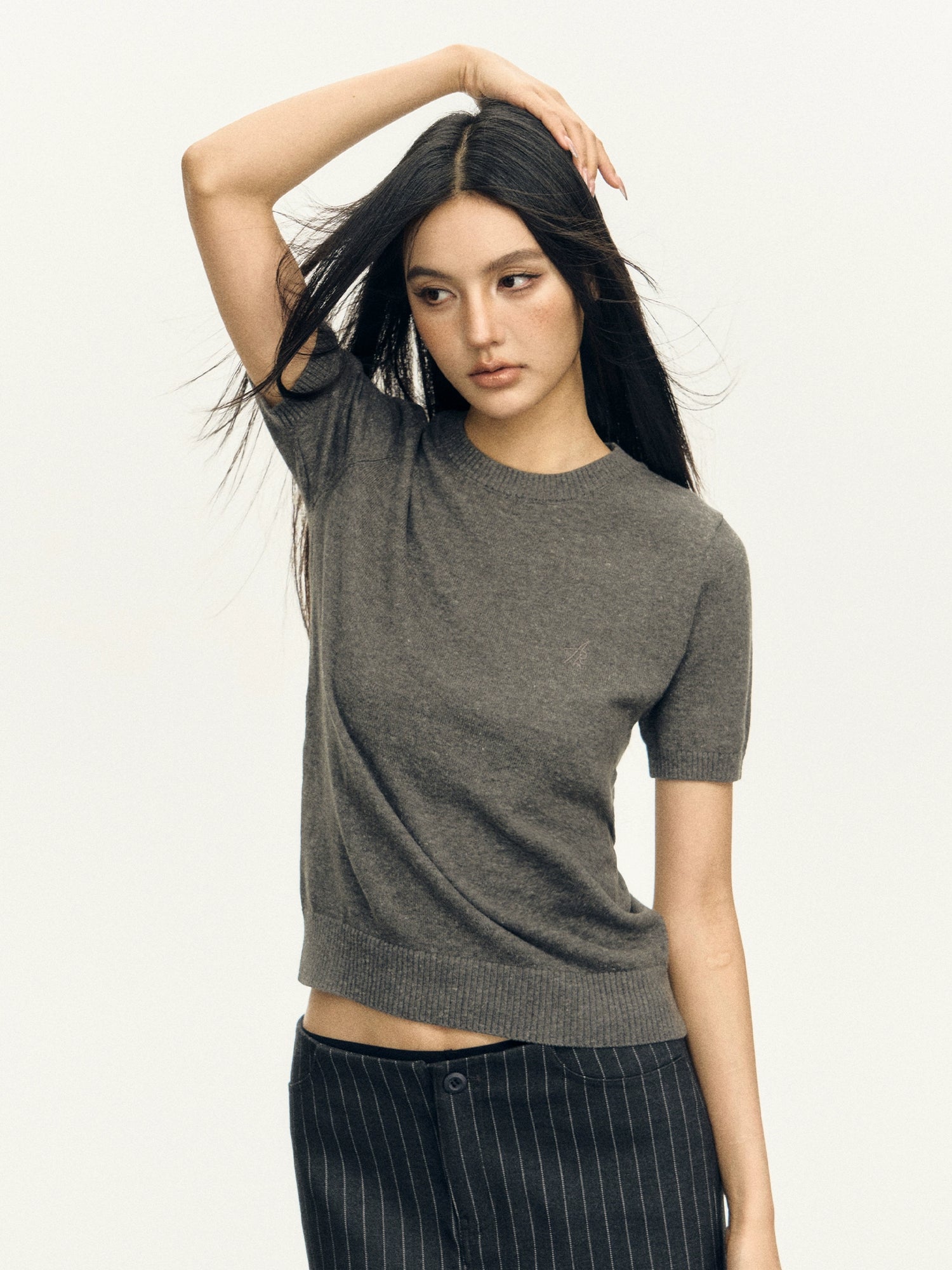 Round Neck Knitted Short Sleeve Top