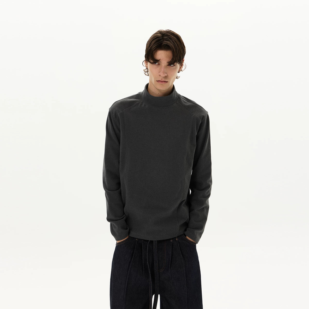 Mock Neck Fleece Long Sleeve T-Shirt 4