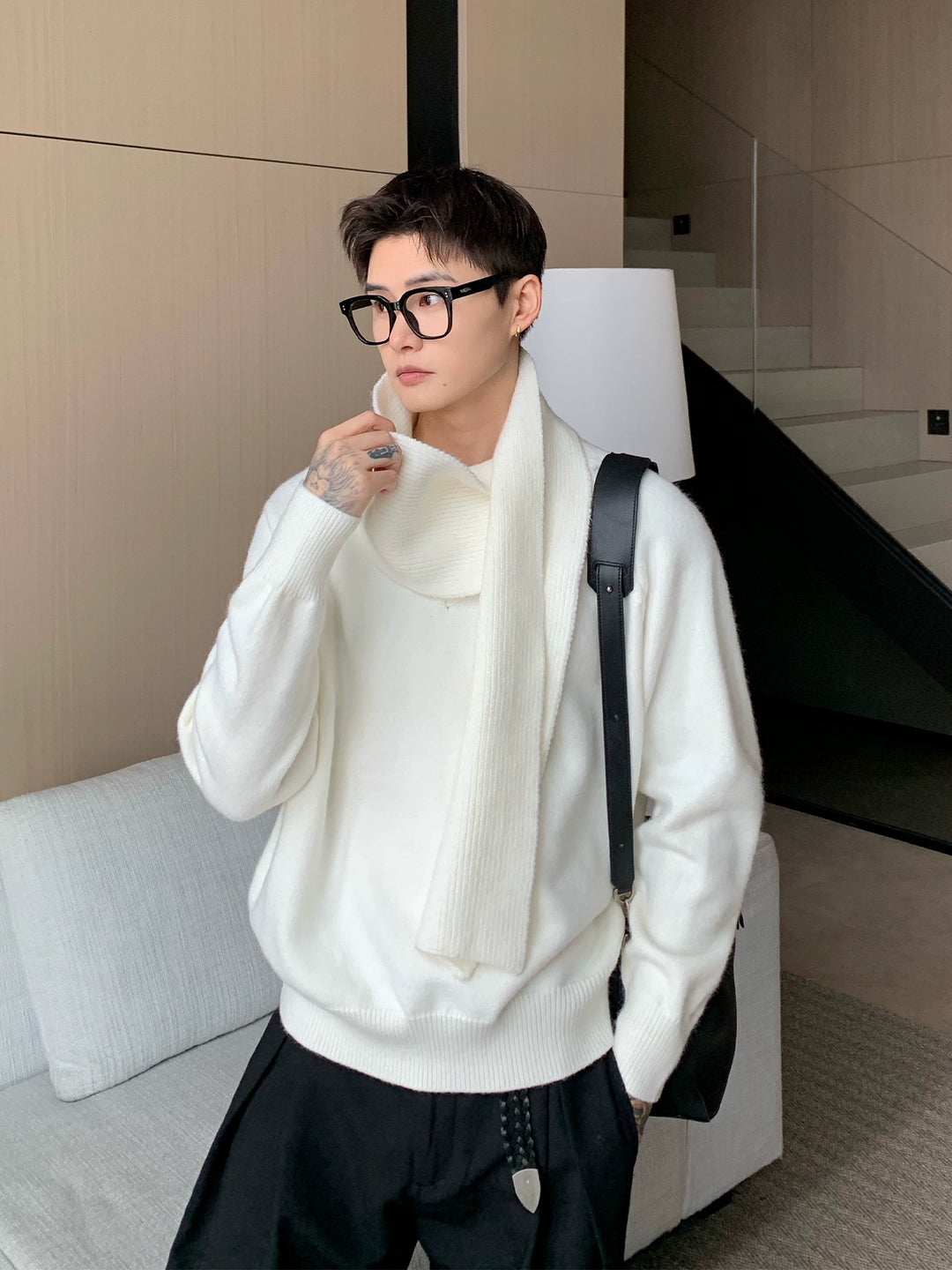 Capa base de suéter de punto con cuello en V desmontable 