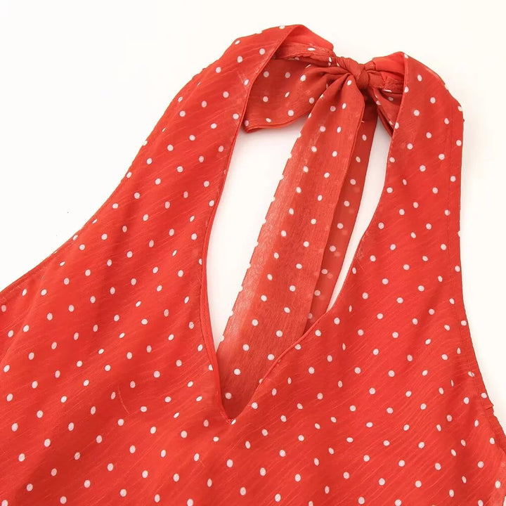 Robe d'été dos nu à lacets en dentelle à col en V 