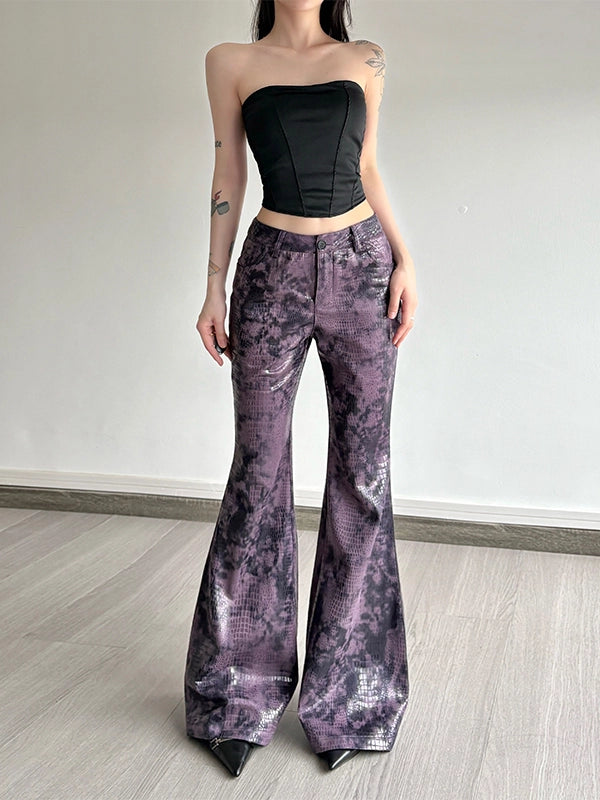 Purple Snake Print Flared Pants
