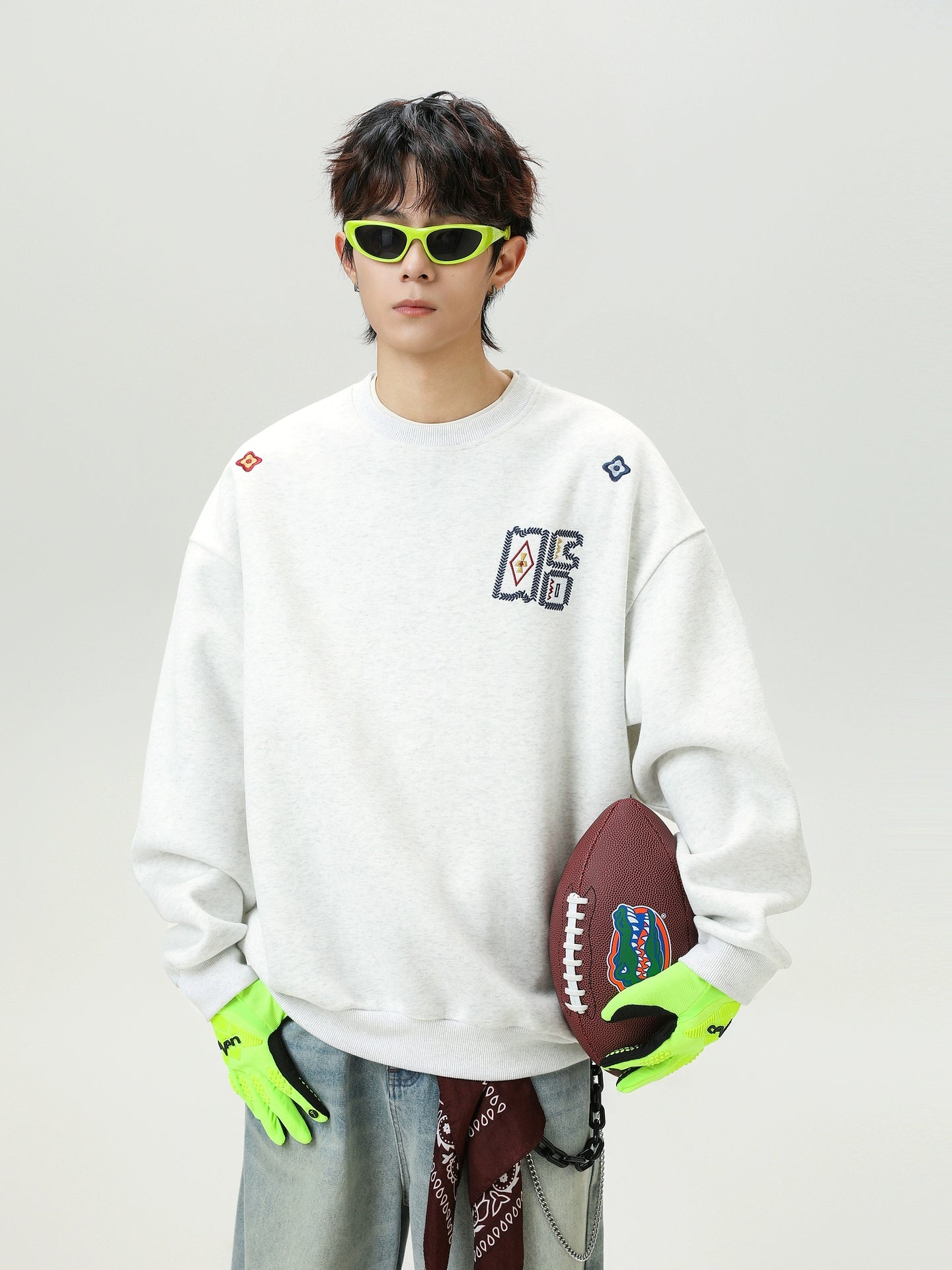 Geometric Embroidered Crewneck Sweatshirt