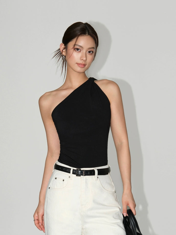 One-Shoulder Twist Knit Camisole Top