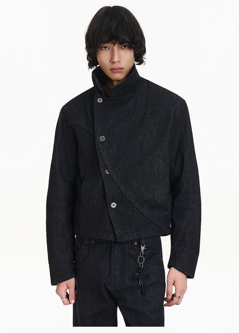 Veste en denim à col montant coupe rétro 