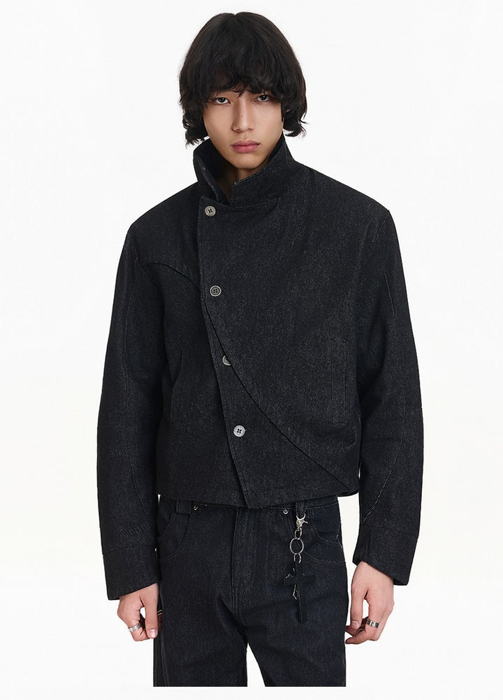 Veste en denim à col montant coupe rétro 