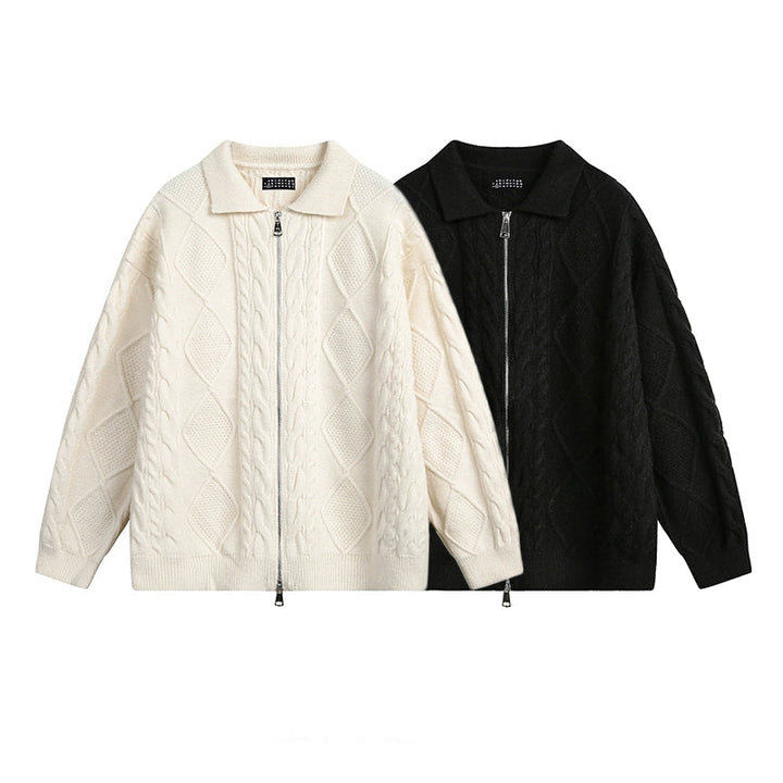 Diamantstruktur Kabelstrick Zip Cardigan 