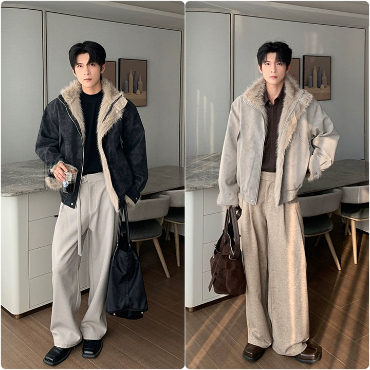 Quilted Suede Lapel Insulated Cotton Jacket