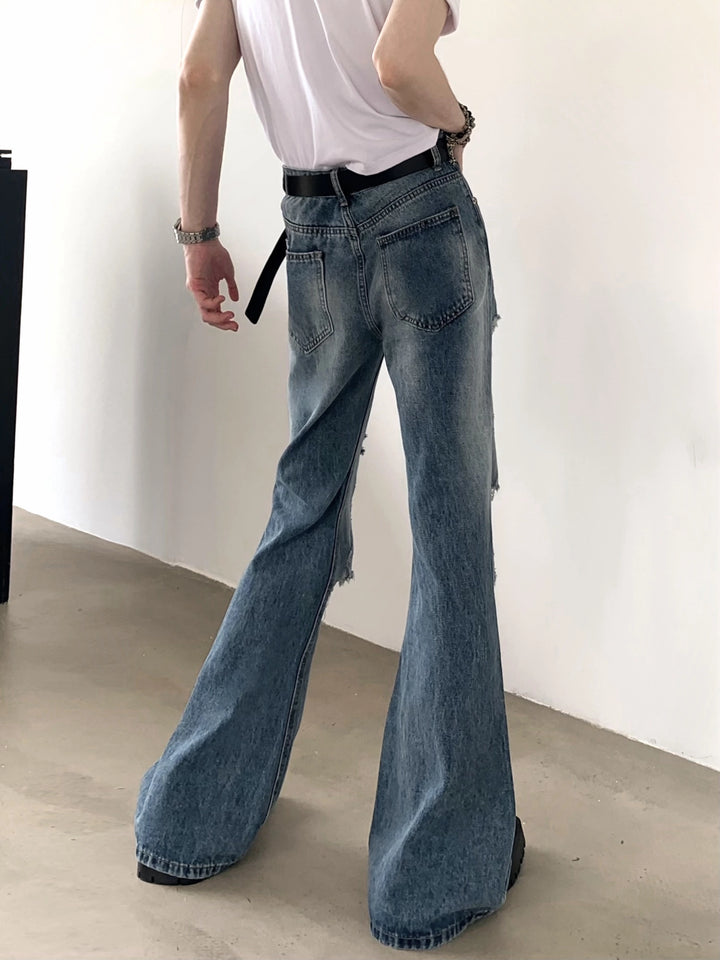 Distressed Flared Ripped Washed Jeans