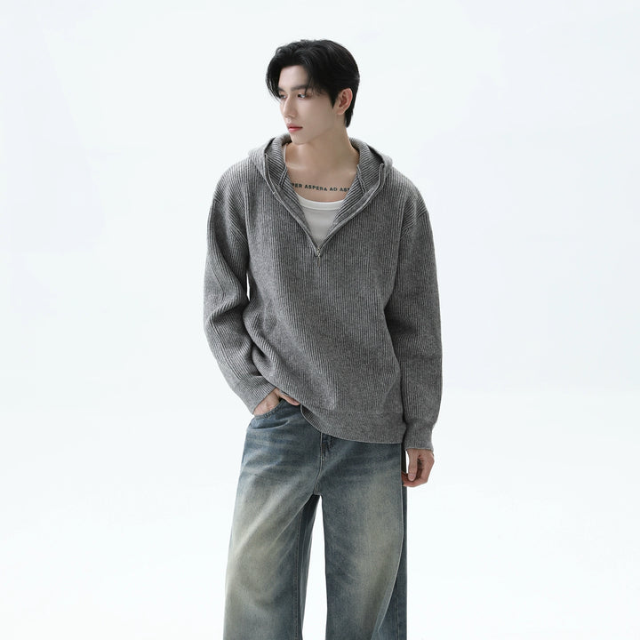 Half-Zip Hooded Knit Sweater