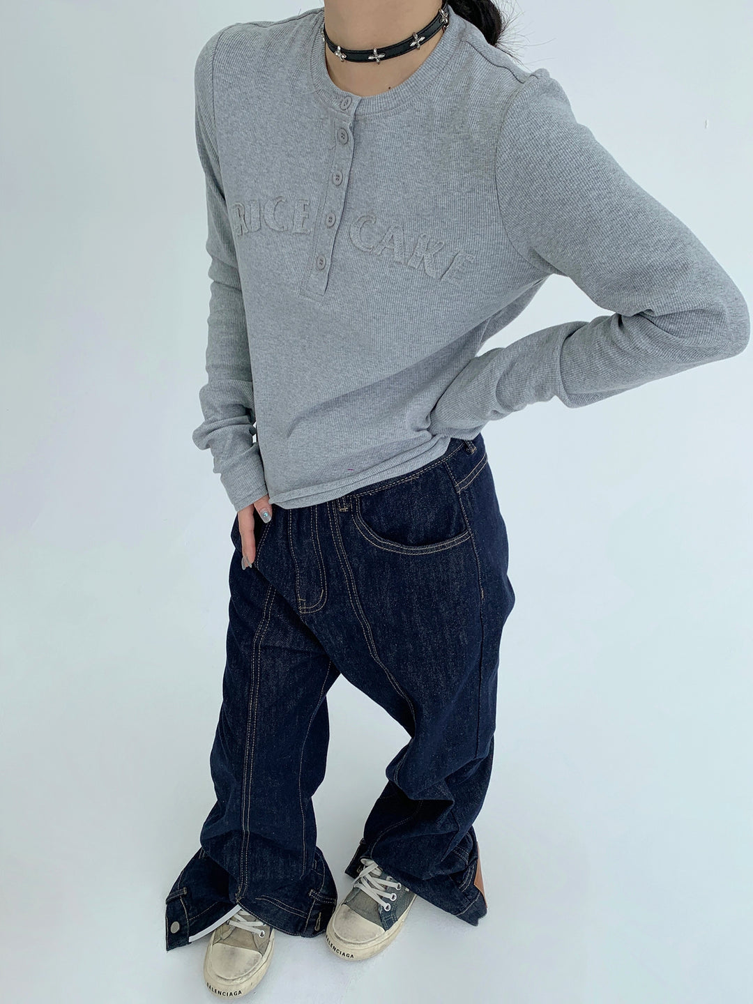 Slim Fit Broderad Långärmad Henley 