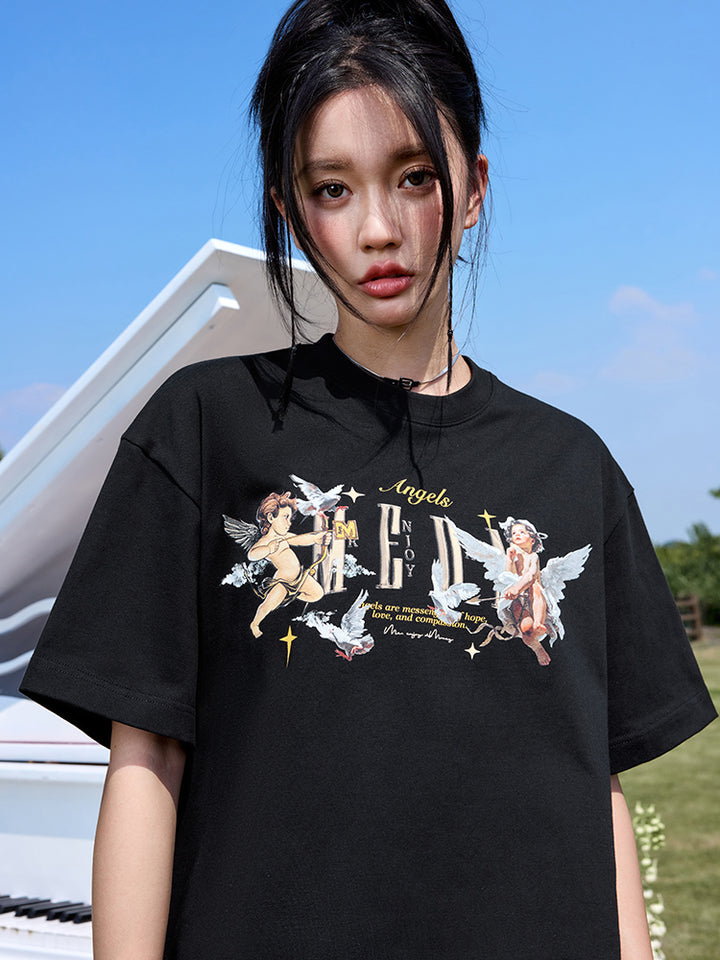エンジェルグラフィックルーズフィットショートスリーブTシャツ 