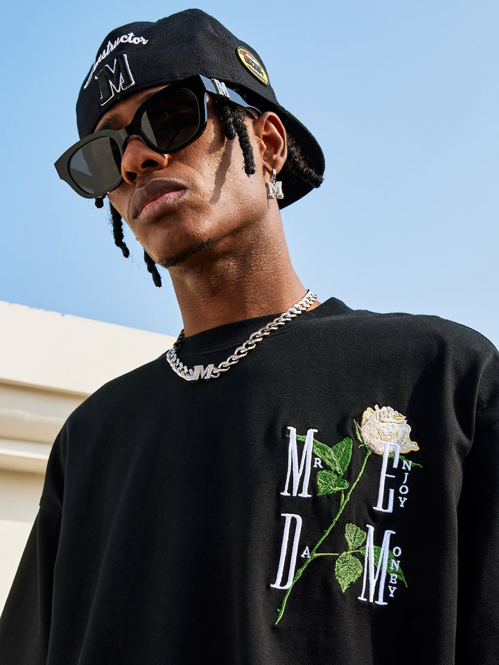 Rose 3D Embroidery Street T-shirt