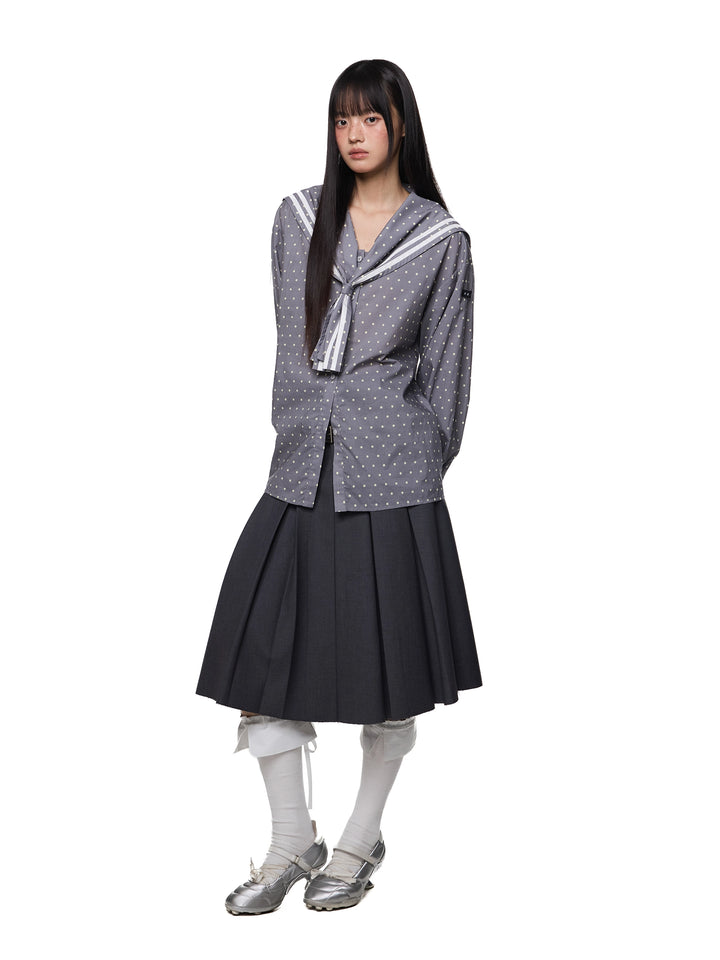 Polka Dot Striped Sailor Collar Shirt