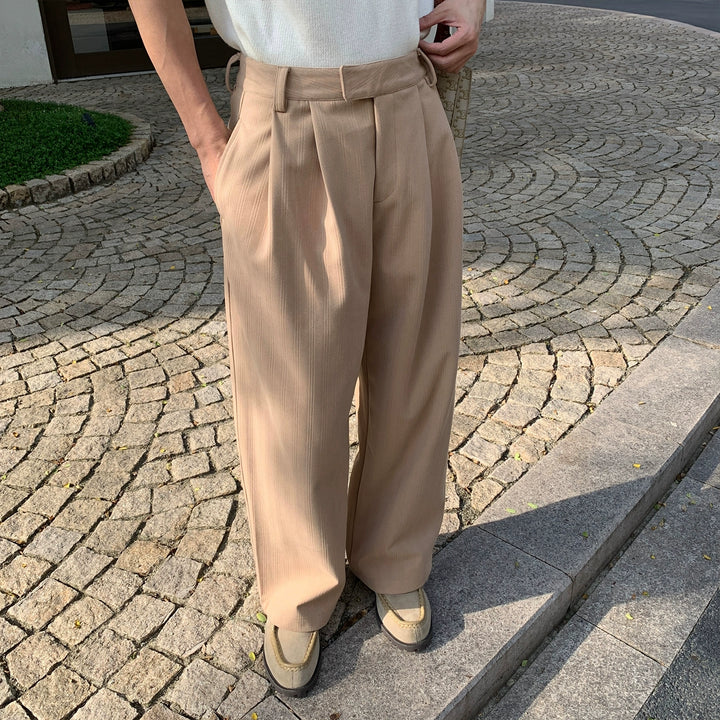 テクスチャーのあるワイドレッグストレートカジュアルパンツ 