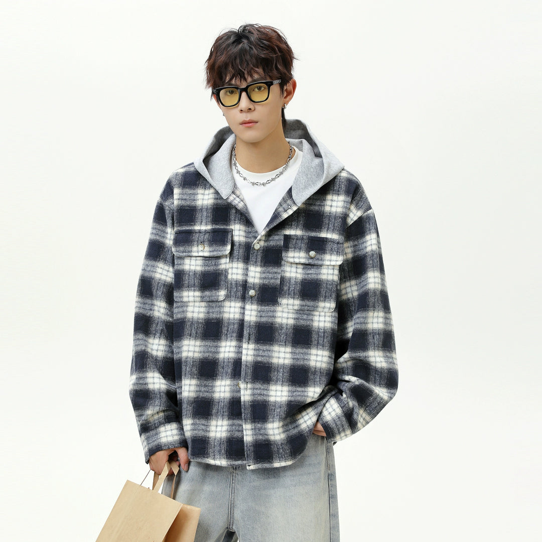 Wool Plaid Hooded Shirt Jacket