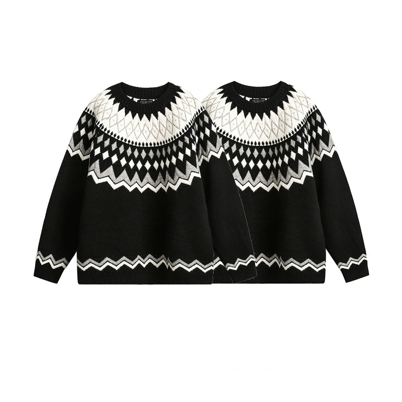 Fair Isle Jacquard Knit Crewneck Sweater
