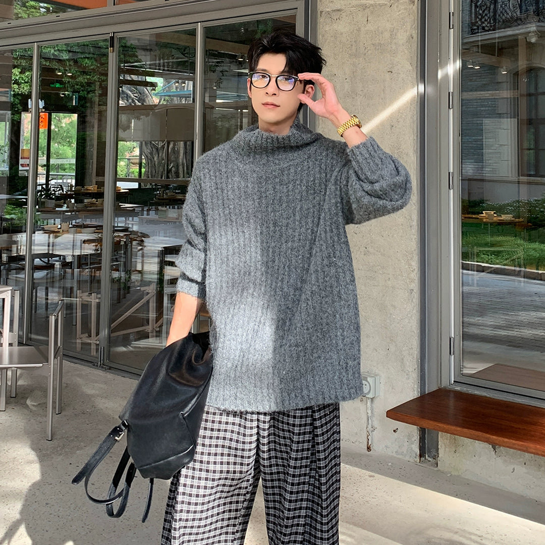 Suéter de Tricô de Lã com Gola Alta Canelada 