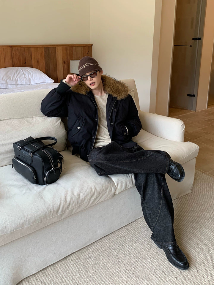 Chaqueta acolchada con capucha y cuello de piel sintética 