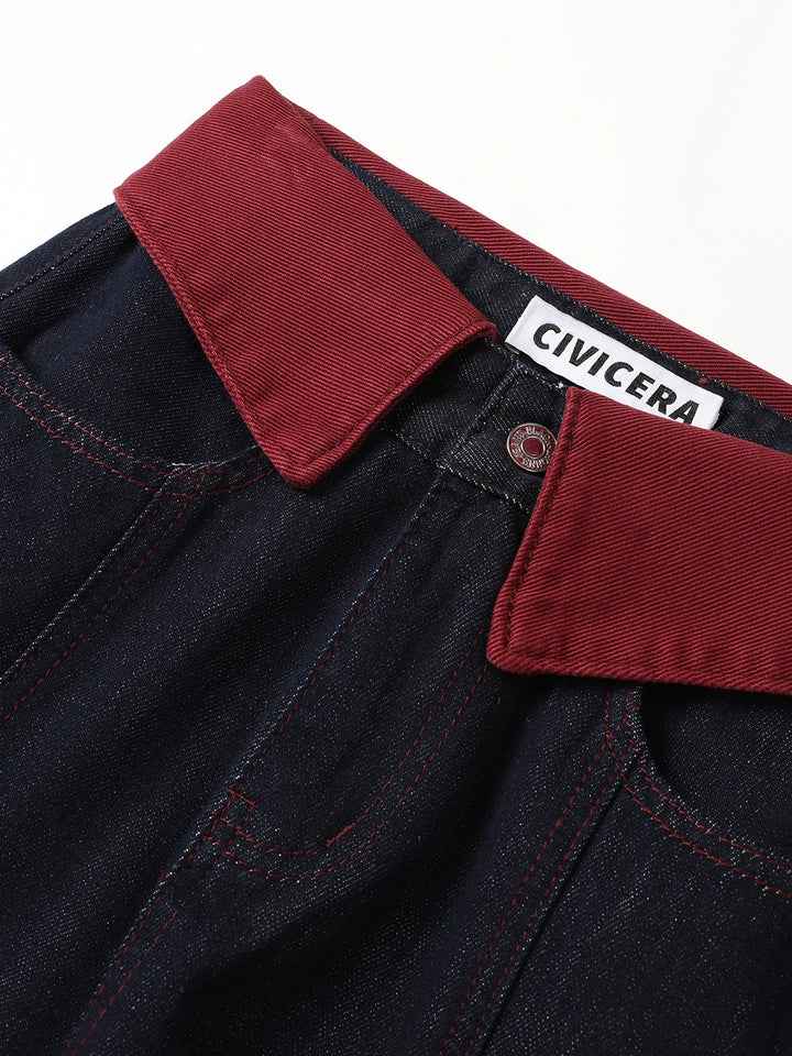 Bredbenet denim lappverk midjebukser 