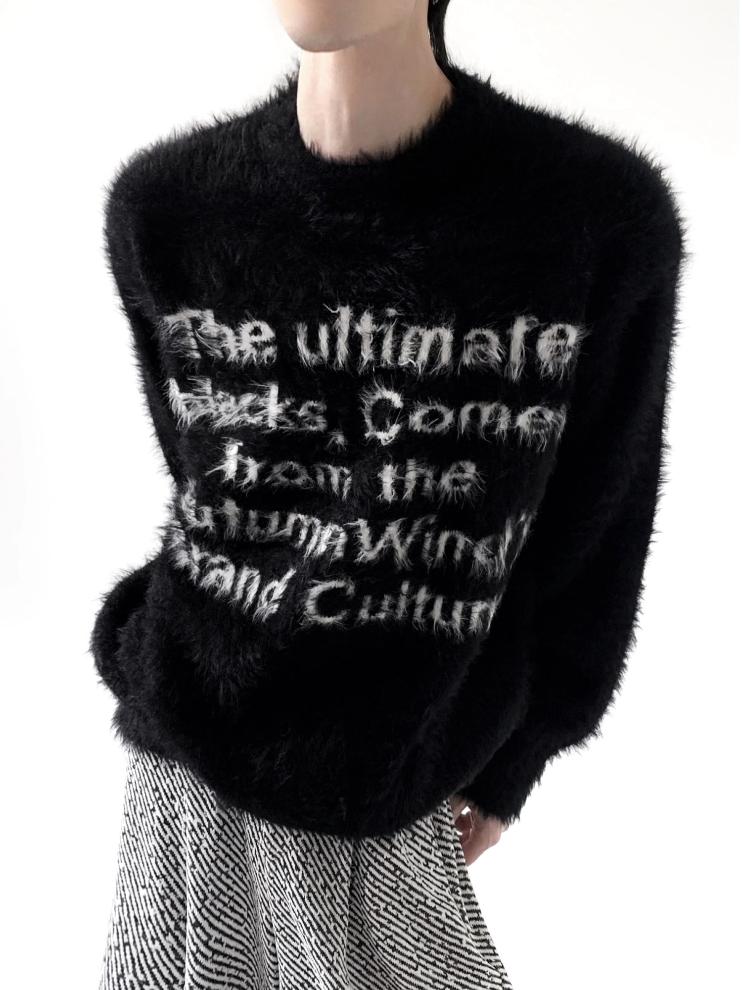 Letter Print Fuzzy Knit Sweater