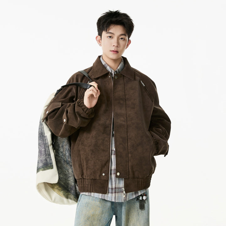 Veste de moto en cuir avec fermeture éclair et poches 