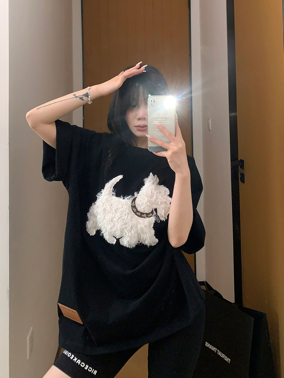 Plush Dog Embroidery Loose Cartoon T-shirt