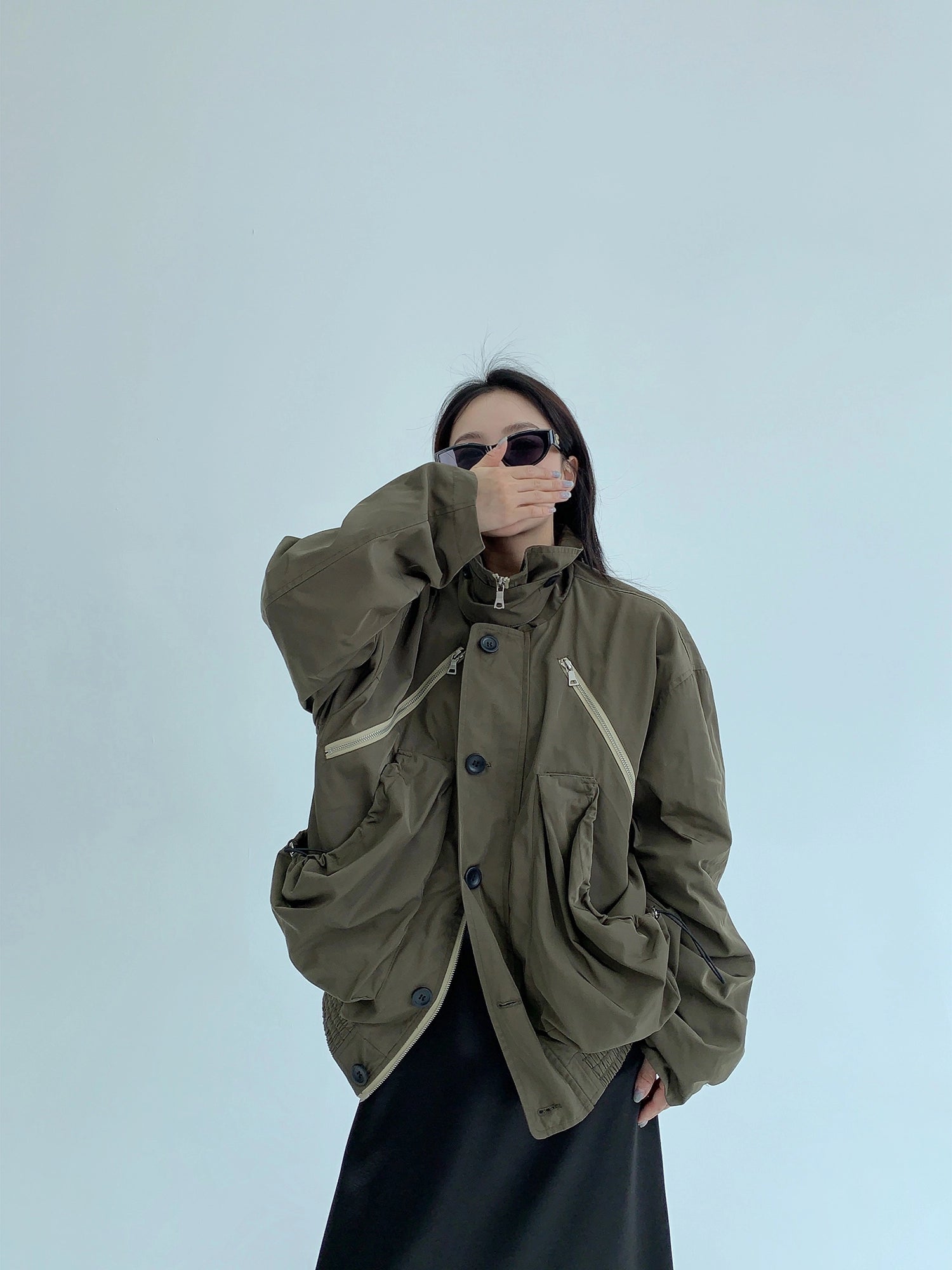 Giacca da esterno ampia con colletto alla coreana funzionale 