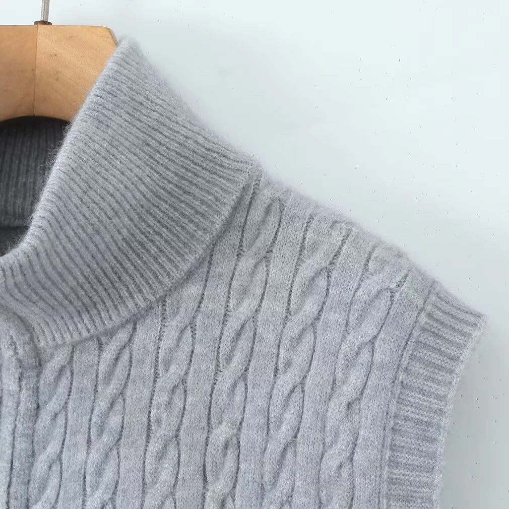 Cable Knit Zip Button Vest