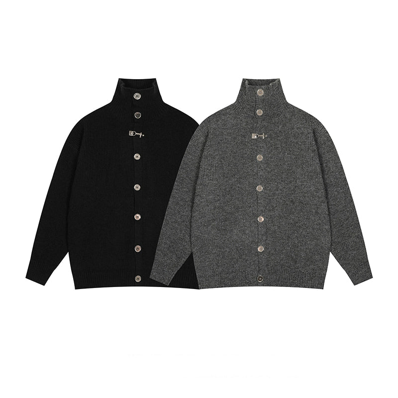 Knitted Turtleneck Single-Breasted Cardigan