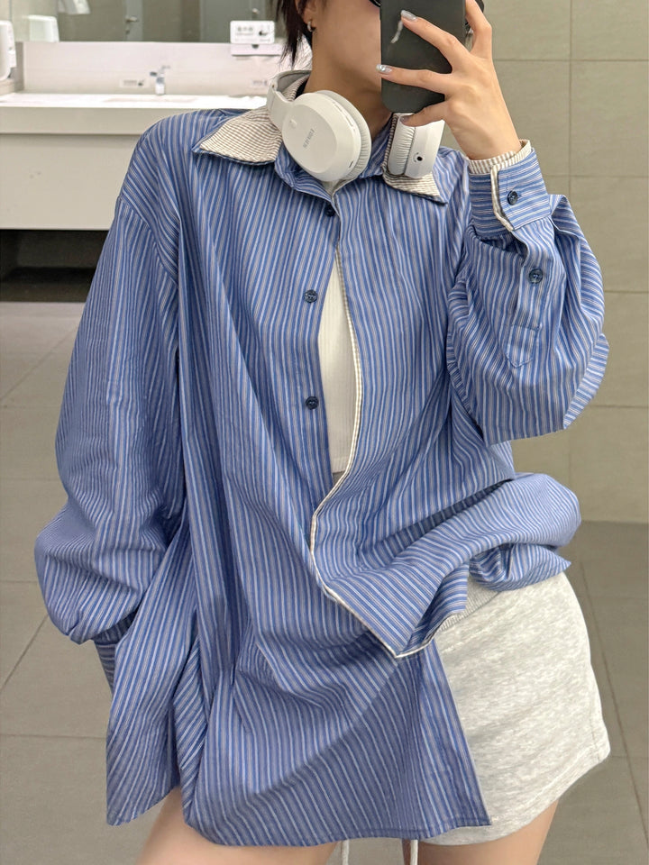 Oversized Vertical Striped Long Sleeve Shirt
