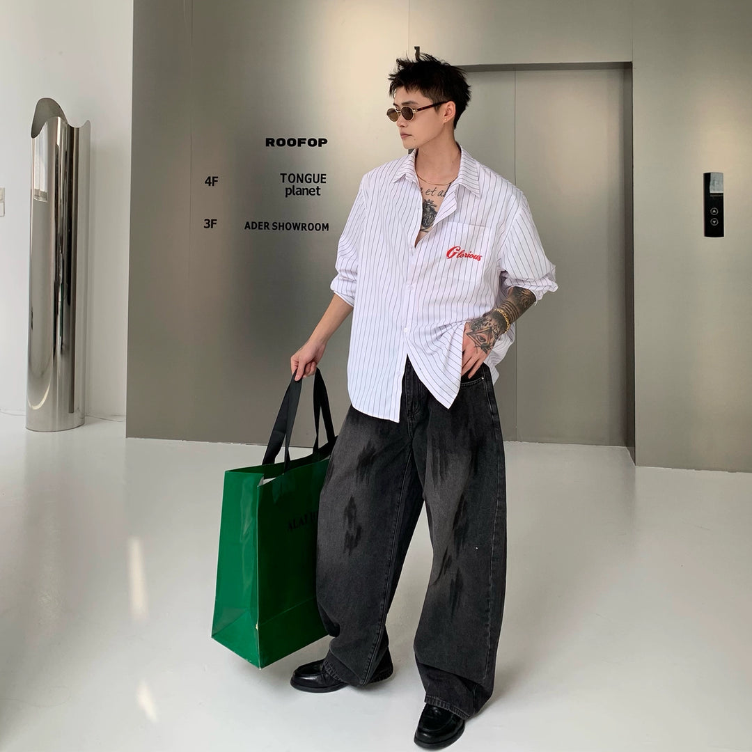 Graffiti Loose Straight-Leg Mopping Jeans