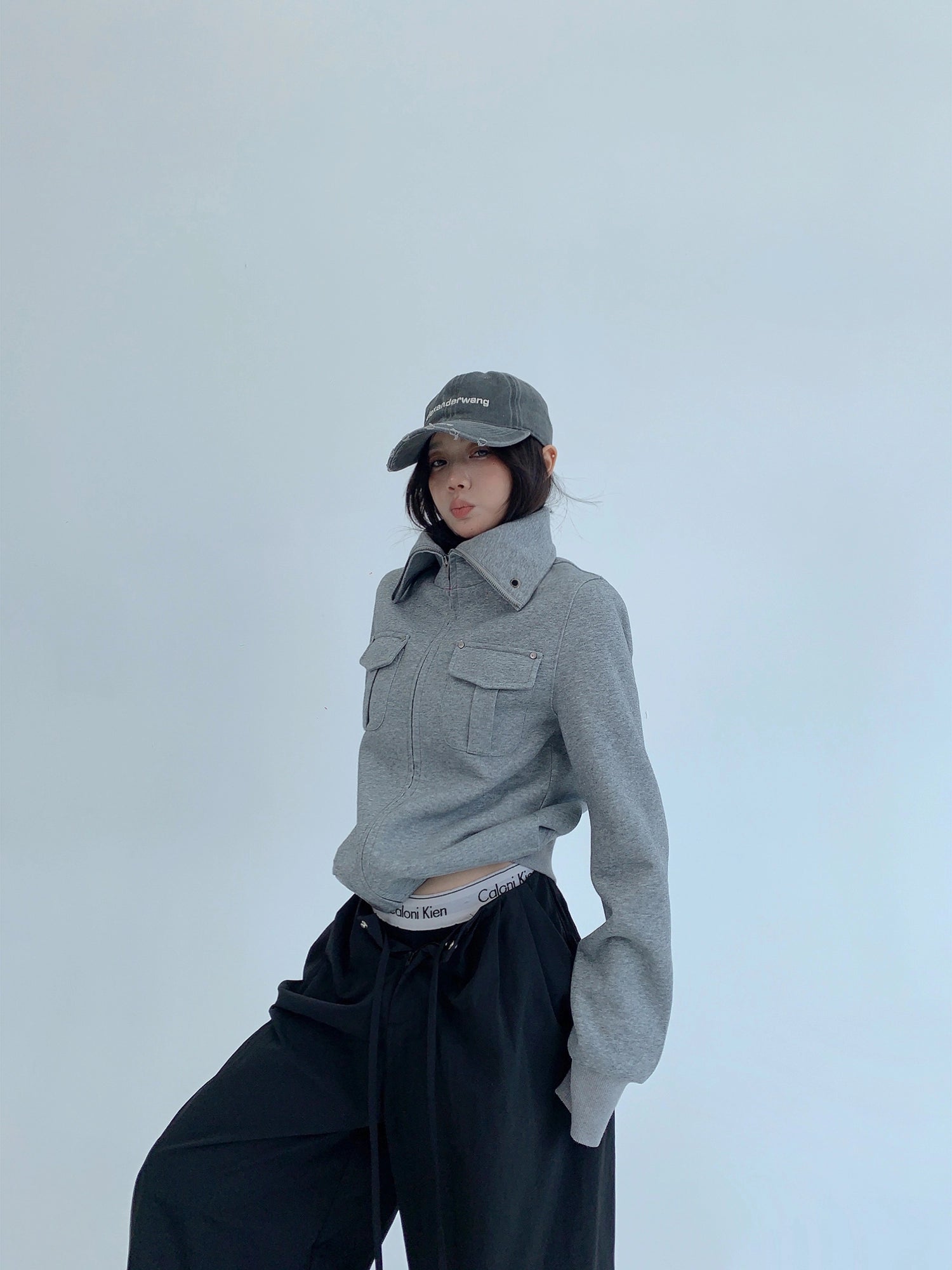 Giacca corta casual con colletto alto retro 