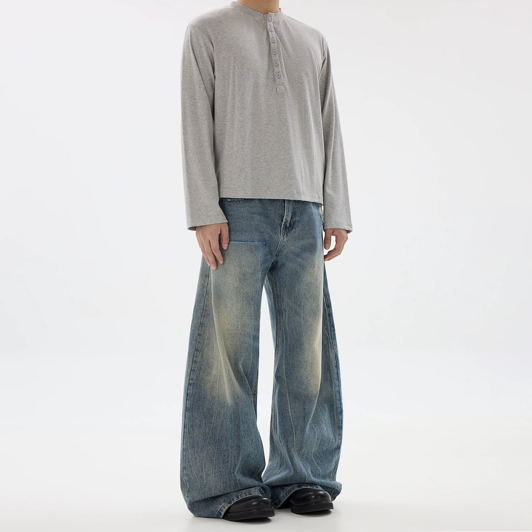 Slitte Vaskede Vide Leg Loose Jeans 