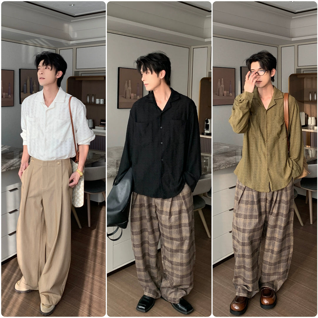 Long-Sleeved Cuban Collar Casual Shirt