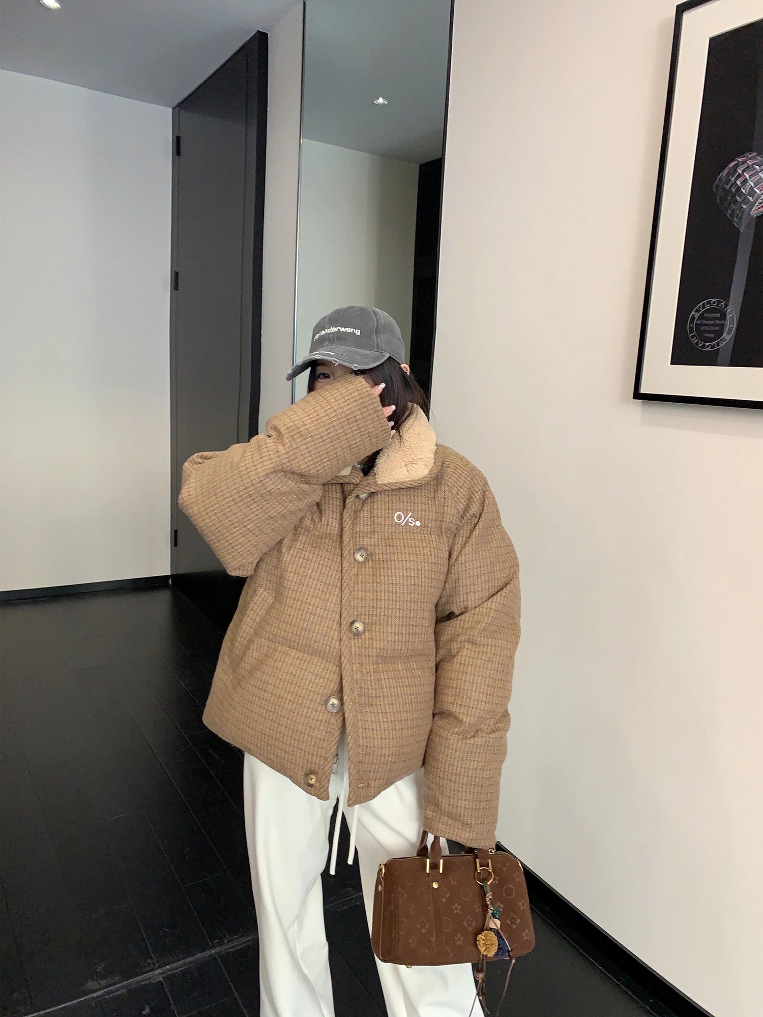 Veste matelassée à carreaux avec col en polaire 