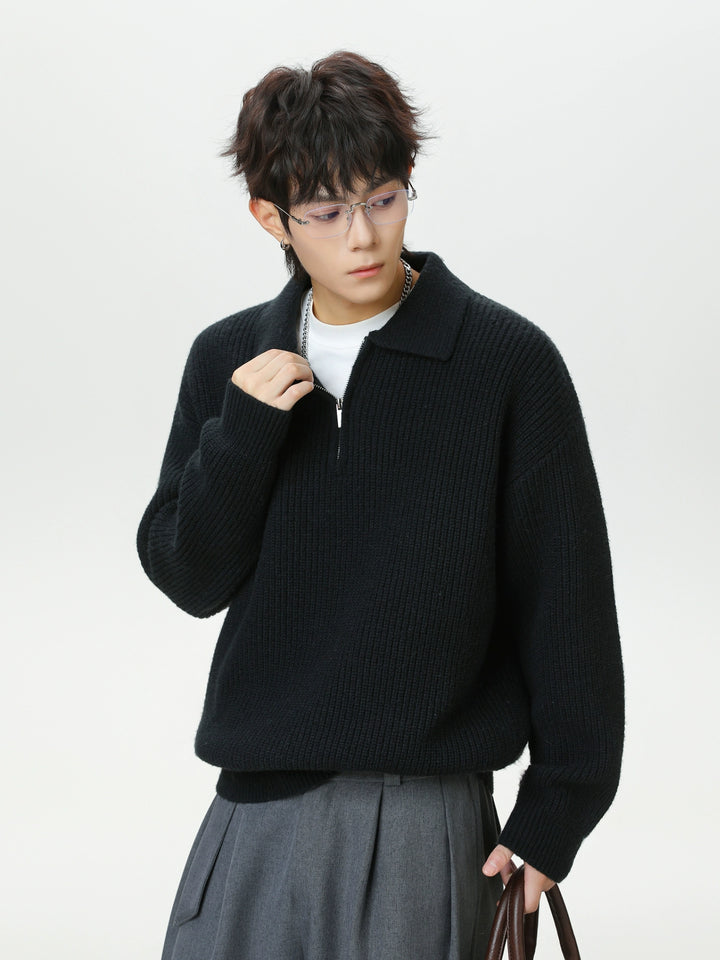 Pull polo en tricot côtelé à demi-zip 