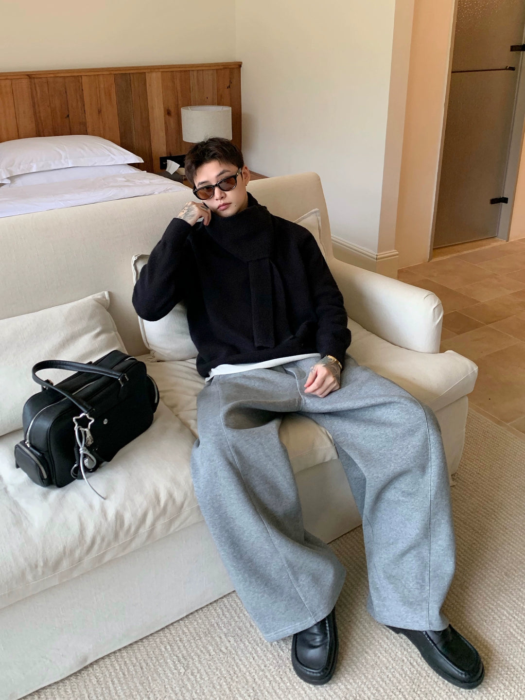 Capa base de suéter de punto con cuello en V desmontable 