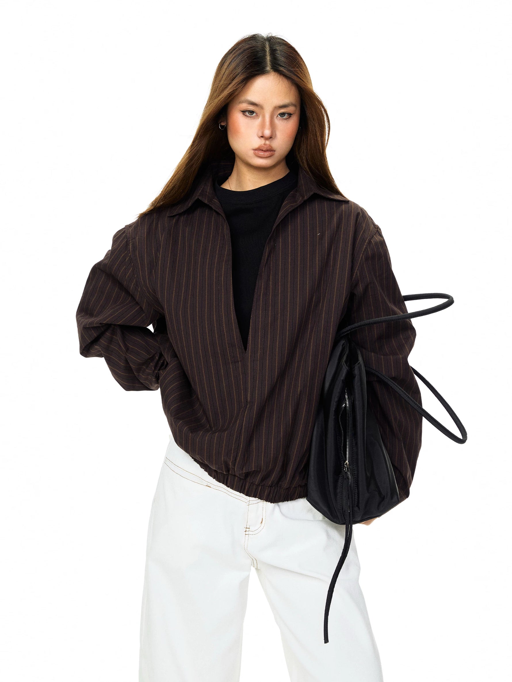 Striped V-Neck Faux Two-Piece Pullover 2