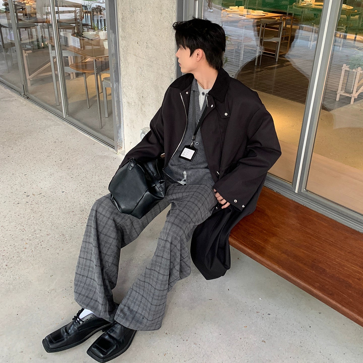 Lapel Windbreaker Drawstring Coat