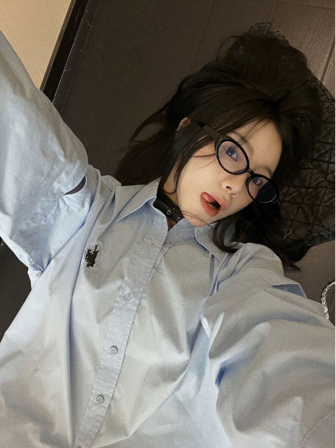 Oversized Cut-Out Sleeve Embroidered Shirt